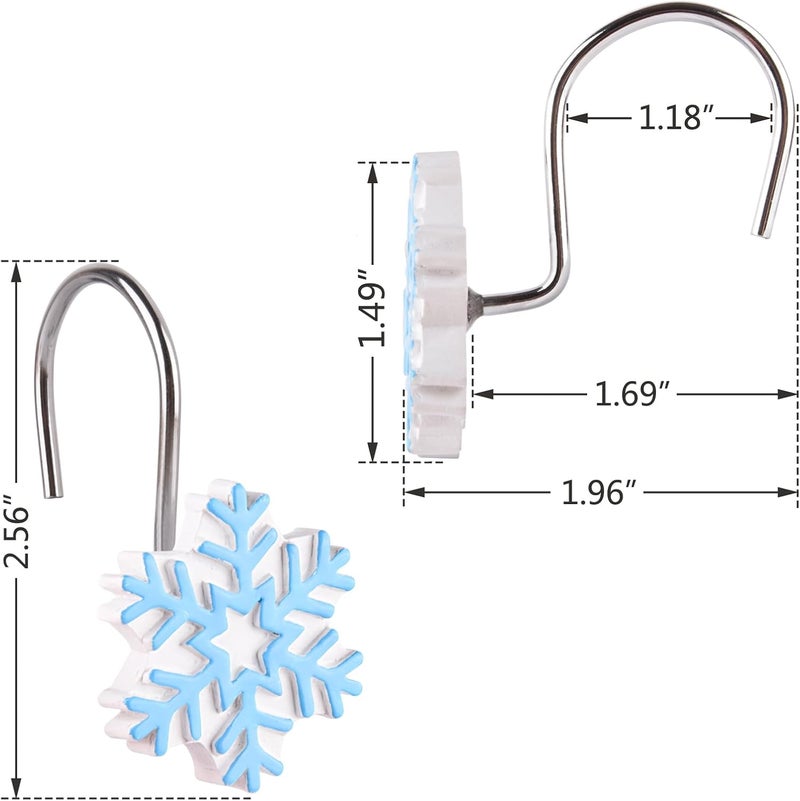 EVOOKA Snowflake Shower Curtain Hooks Rings,12pcs Christmas Snowflake Shower Curtain Hooks Winter Bathroom Decoration for Christmas,Bathroom, Bedroom and Living Room (Blue) - Image 2